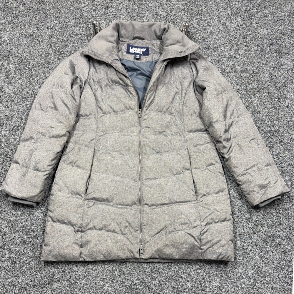 Lands End Puffer Jacket Womens S 6-8 Gray Down Coat Quilted Winter Parka Warm